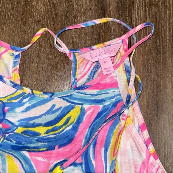 Lilly Pulitzer Margot Dress M Halter Sundress Mini Swing Dress Floral Pink Blue - Picture 4 of 11